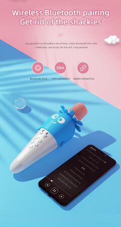 K5 Wireless Karaoke Microphone Home Microphone Cartoon Carrot Children Handheld Microphone Audio Microfone Condensador Blue