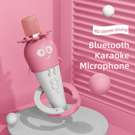 K5 Wireless Karaoke Microphone Home Microphone Cartoon Carrot Children Handheld Microphone Audio Microfone Condensador Pink