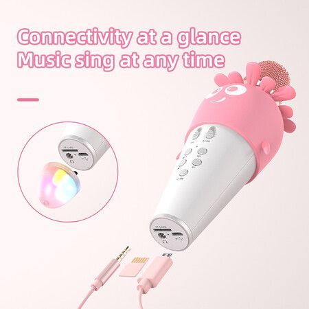 K5 Wireless Karaoke Microphone Home Microphone Cartoon Carrot Children Handheld Microphone Audio Microfone Condensador Pink