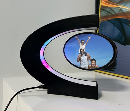 Magnetic Levitating Floating Photo Frame with Colourful LED Light Rotating Levitation Picture Frame Display for Room Decor, Creative Gifts Black