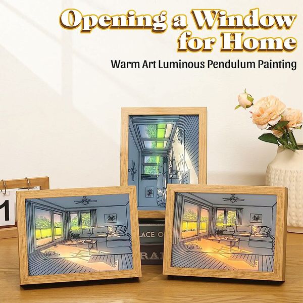 Lighting Painting Decoration,  LED Picture Frame, Dimmable for Home Decor Room Office, Desktop，Housewarming Birthday Party (Dog 17*22.1cm)