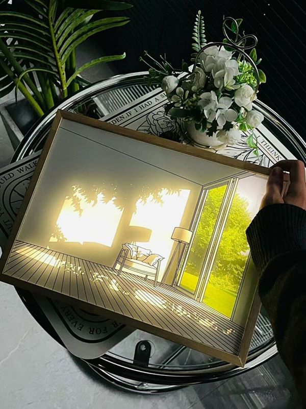 Lighting Painting Decoration,  LED Picture Frame, Dimmable for Home Decor Room Office, Desktop，Housewarming Birthday Party (House 22.1*31.5cm)