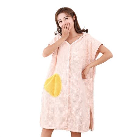 1pc Women Hooded Bathrobe, Hooded Poncho Towel, Bath Wrap Towels No Sleeve With Hat For Women, Absorbent Shower Spa Wrap, Bath Skirt Color Pink