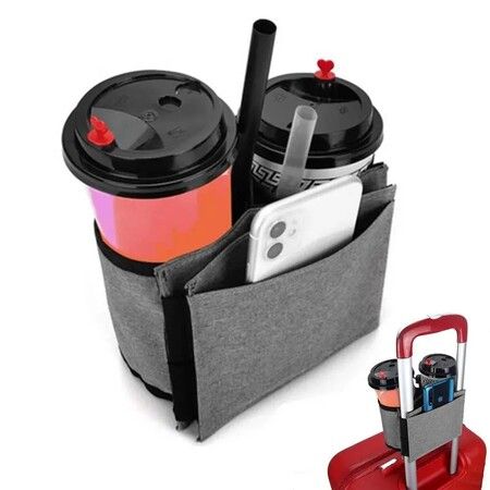 Travel Luggage Cup Holder Luggage Arm Organizer Water Cup Storage Bag Travel Cup Holder Fits All Suitcase Handles