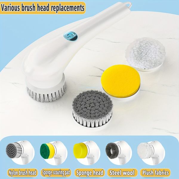 5-in-1 Handheld Electric Cleaning Brush Suitable For Kitchen, Bathroom Tub, Shower Tile, Carpet Bidet, Cordless Spin Scrubber