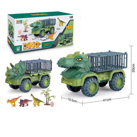 Dinosaur Truck Toys for Kids 3-5 Years, Tyrannosaurus Transport Cars Playset with Pull Back Dino Cars