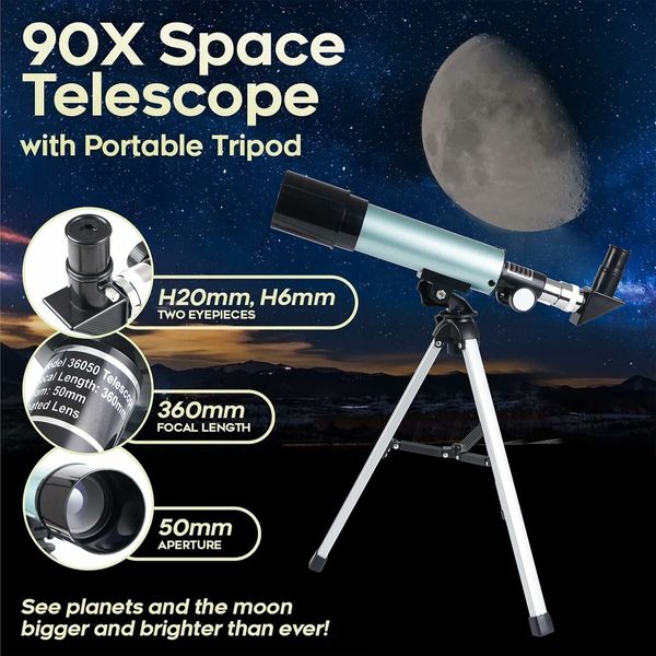 Astronomical Telescope, Telescope  360/50mm 90X Zoom HD Outdoor Monocularfor Kids, Adult, Beginners