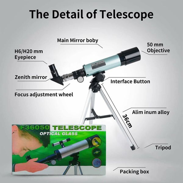 Astronomical Telescope, Telescope  360/50mm 90X Zoom HD Outdoor Monocularfor Kids, Adult, Beginners