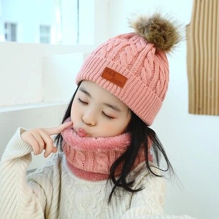 3Pcs Winter Hat Scarf Gloves Set Kids Winter Knit Beanies Neck Warmer Hat Mitten Set for Boys Girls Gift Color Light Pink