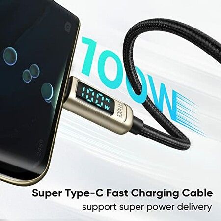 USB C Cable Type C Charger Fast Charging Cable with LED Display C Type Fast Charging 4ft Cable Nylon Braided USB-C Cord for Samsung iPad Pro MacBook