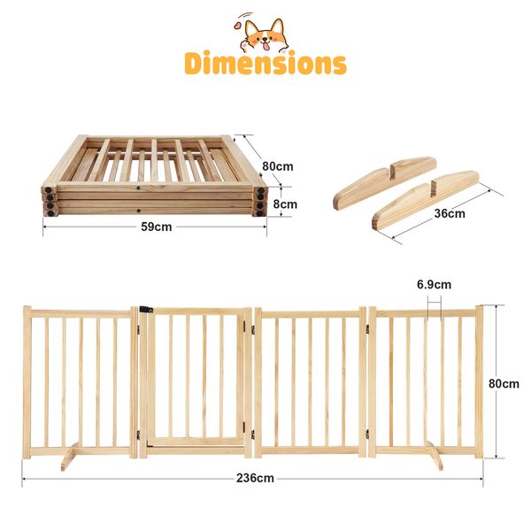 Dog Fence Pet Gate Puppy Safety Guard Indoor Wooden Cat Playpen Foldable Barrier Protection Freestanding Stair Partition Burlywood 4Panels