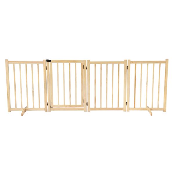 Dog Fence Pet Gate Puppy Safety Guard Indoor Wooden Cat Playpen Foldable Barrier Protection Freestanding Stair Partition Burlywood 4Panels