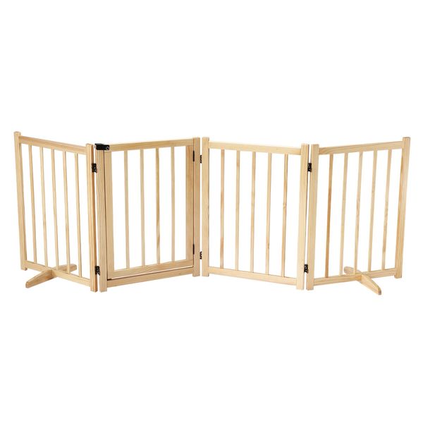 Dog Fence Pet Gate Puppy Safety Guard Indoor Wooden Cat Playpen Foldable Barrier Protection Freestanding Stair Partition Burlywood 4Panels