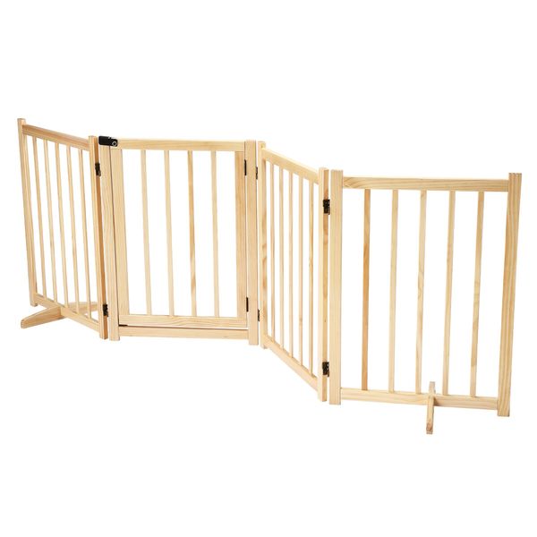 Dog Fence Pet Gate Puppy Safety Guard Indoor Wooden Cat Playpen Foldable Barrier Protection Freestanding Stair Partition Burlywood 4Panels