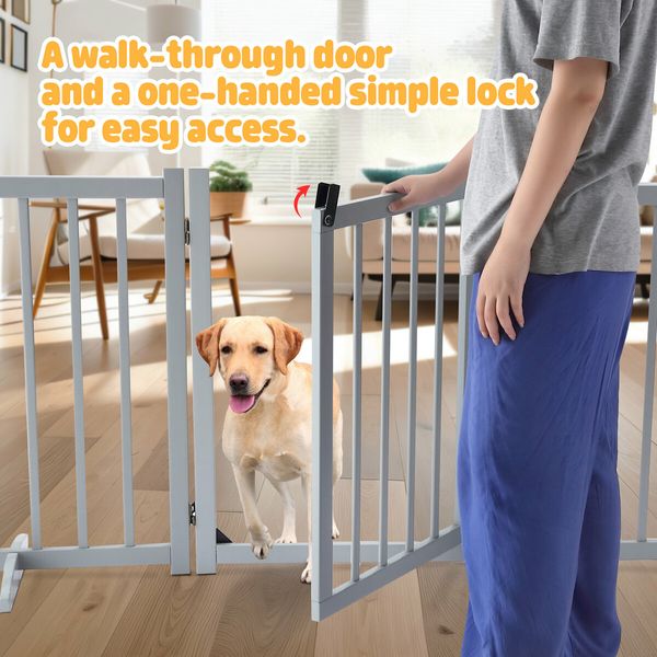 Pet Fence Dog Gate Puppy Safety Guard Indoor Wooden Playpen Foldable Freestanding Barrier Protection Net Stair Partition Grey 4Panels