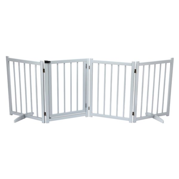 Pet Fence Dog Gate Puppy Safety Guard Indoor Wooden Playpen Foldable Freestanding Barrier Protection Net Stair Partition Grey 4Panels