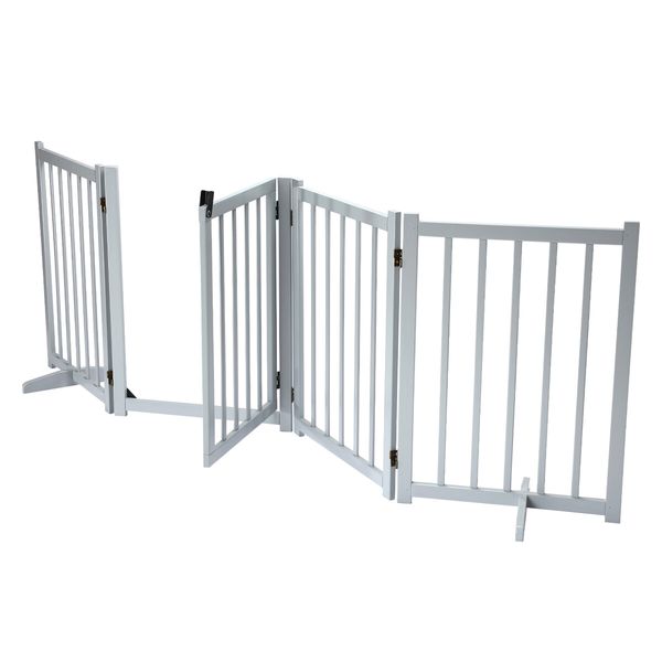 Pet Fence Dog Gate Puppy Safety Guard Indoor Wooden Playpen Foldable Freestanding Barrier Protection Net Stair Partition Grey 4Panels