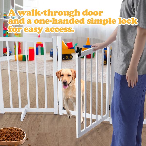 Dog Fence Pet Gate Puppy Safety Guard Indoor Wooden Playpen Foldable Cat Barrier Protection Net Stair Partition White 3Panels