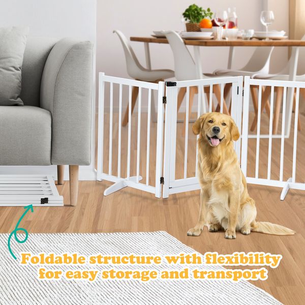 Dog Fence Pet Gate Puppy Safety Guard Indoor Wooden Playpen Foldable Cat Barrier Protection Net Stair Partition White 3Panels