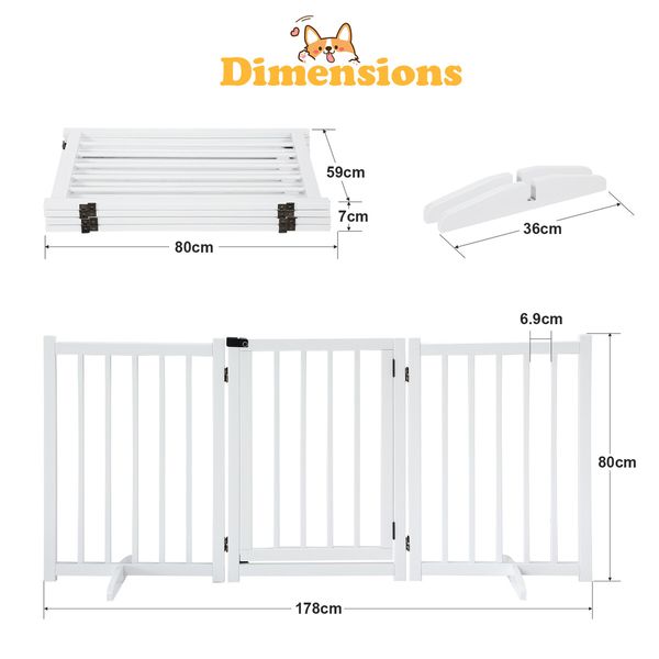 Dog Fence Pet Gate Puppy Safety Guard Indoor Wooden Playpen Foldable Cat Barrier Protection Net Stair Partition White 3Panels