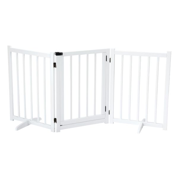 Dog Fence Pet Gate Puppy Safety Guard Indoor Wooden Playpen Foldable Cat Barrier Protection Net Stair Partition White 3Panels