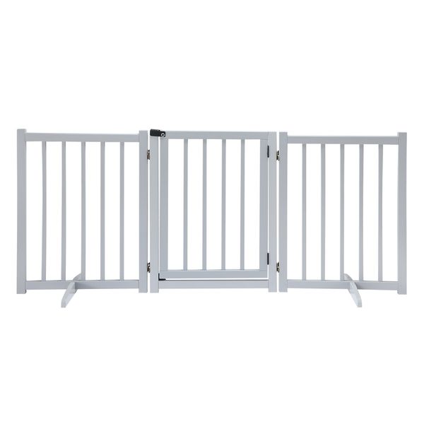 Puppy Gate Dog Fence Pet Safety Guard Indoor Wooden Playpen Foldable Freestanding Barrier Protection Net Stair Partition Grey 3Panels