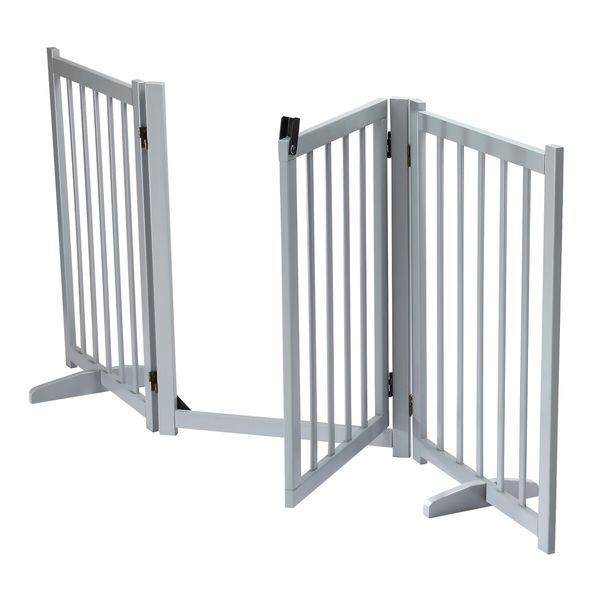 Puppy Gate Dog Fence Pet Safety Guard Indoor Wooden Playpen Foldable Freestanding Barrier Protection Net Stair Partition Grey 3Panels