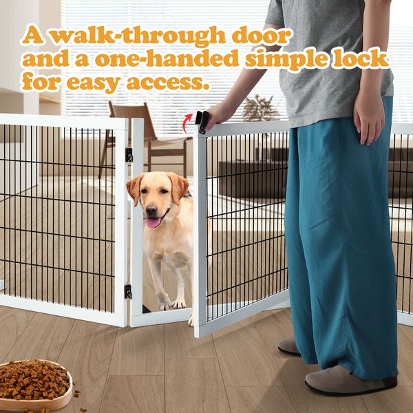 Dog Pet Fence Puppy Gate Safety Guard Indoor Wooden Playpen Foldable Cat Barrier Protection Net Stair Partition White 3Panels