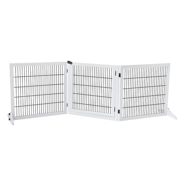 Dog Pet Fence Puppy Gate Safety Guard Indoor Wooden Playpen Foldable Cat Barrier Protection Net Stair Partition White 3Panels