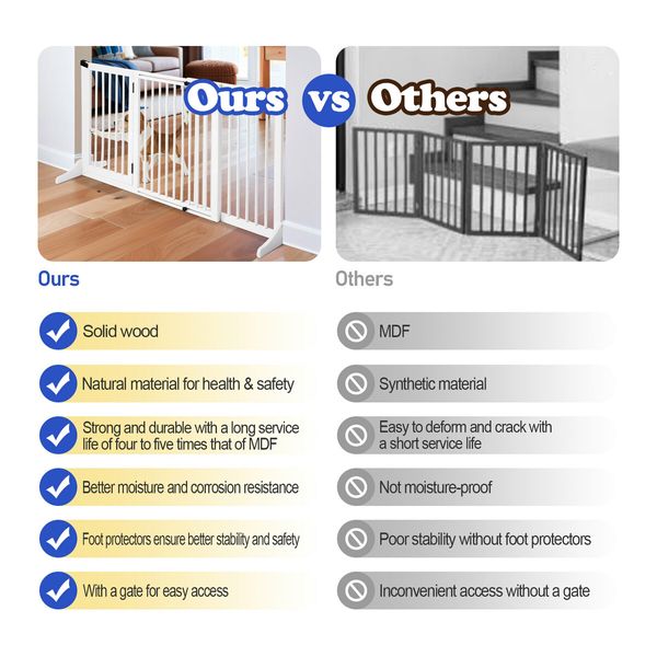 Pet Puppy Gate Dog Fence Safety Guard Indoor Wooden Playpen Foldable Freestanding Barrier Protection Net Stair Partition White 3Panels