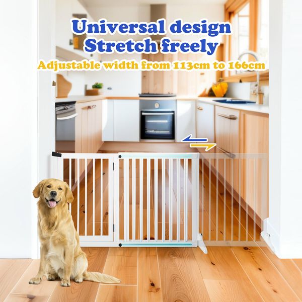 Pet Puppy Gate Dog Fence Safety Guard Indoor Wooden Playpen Foldable Freestanding Barrier Protection Net Stair Partition White 3Panels