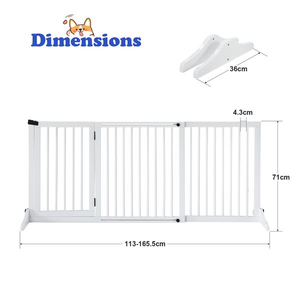 Pet Puppy Gate Dog Fence Safety Guard Indoor Wooden Playpen Foldable Freestanding Barrier Protection Net Stair Partition White 3Panels