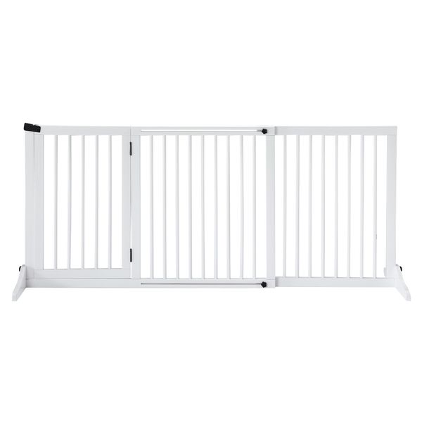 Pet Puppy Gate Dog Fence Safety Guard Indoor Wooden Playpen Foldable Freestanding Barrier Protection Net Stair Partition White 3Panels