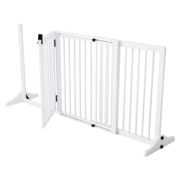 Pet Puppy Gate Dog Fence Safety Guard Indoor Wooden Playpen Foldable Freestanding Barrier Protection Net Stair Partition White 3Panels