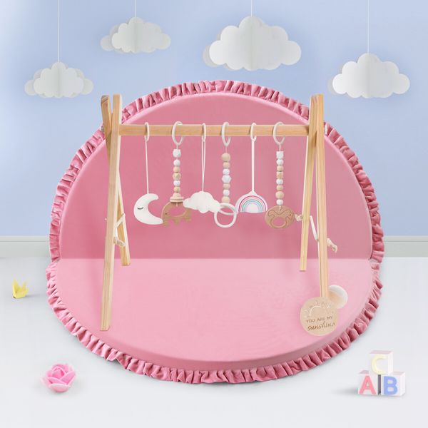 Baby Play Mat Padding Rug Memory Foam Washable Round Foldable Thick Carpet For Kids Bedroom Floor Activity Centre Pink