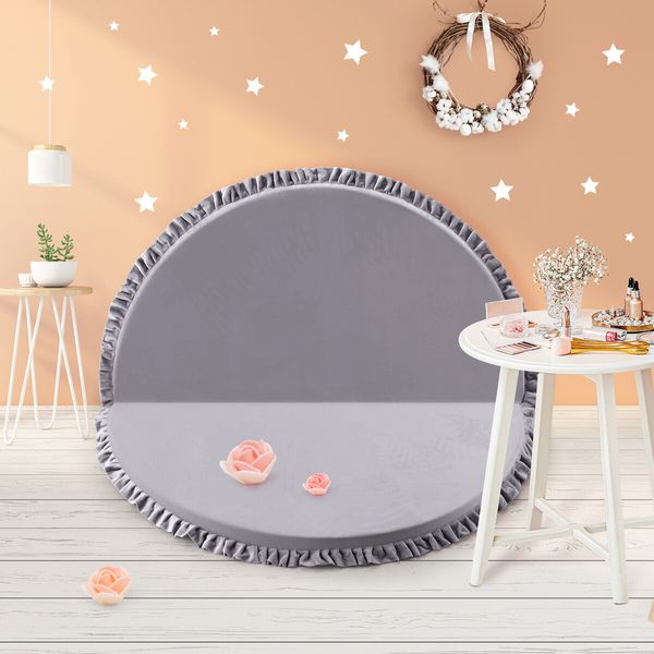 Baby Play Mat Padding Rug Memory Foam Washable Round Foldable Thick Carpet for Kids Bedroom Floor Activity Centre Grey