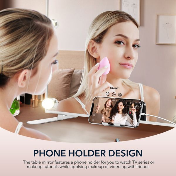 Maxkon Hollywood Makeup Mirror Vanity 12 LED Lighted Desk Wall Mounted Dimmable Lights Dressing Table Touch USB Phone Holder Aluminium