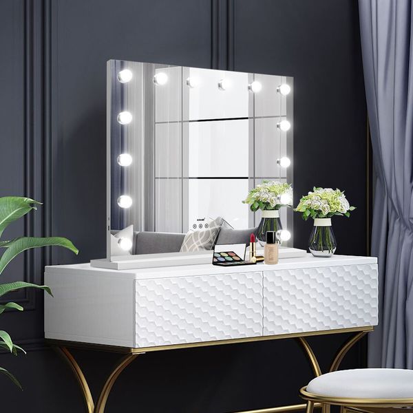 Makeup Mirror with Lights 14 LED Hollywood Style Vanity Lighted Desk Dressing Table Beauty Touch Adjustable Brightness USB Maxkon