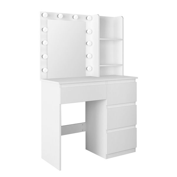 Maxkon Dressing Table Lighting Vanity Mirror Dresser Bedroom Furniture Makeup Desk With 12 LED White Light 4 Drawers Modern