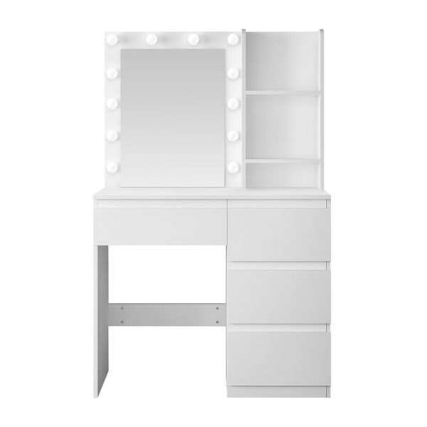 Maxkon Dressing Table Lighting Vanity Mirror Dresser Bedroom Furniture Makeup Desk With 12 LED White Light 4 Drawers Modern