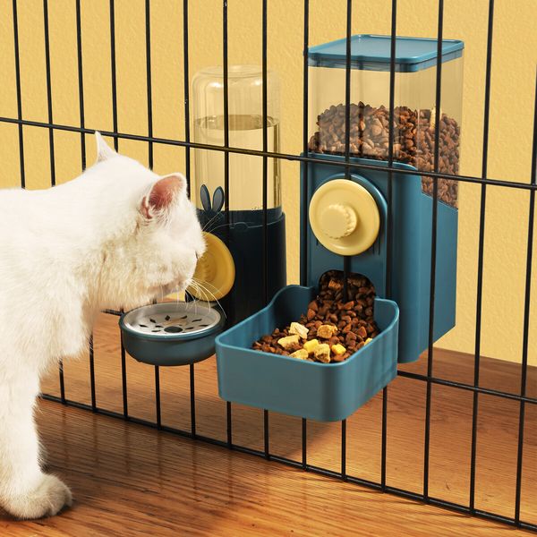 Hanging Automatic Cat Feeder 500ml Water Dispenser 1.4L Food Bowl Auto Pet Feeding Gravity for Small Medium Pets Rabbits