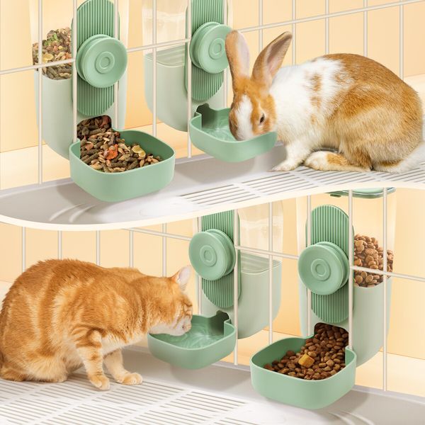 Hanging Cat Feeder Automatic Dog Pet Cage Feeding Bowl 800ml Water Bottle 870ml Food Dispenser Gravity Rabbit Kitten