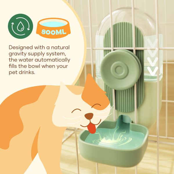 Hanging Cat Feeder Automatic Dog Pet Cage Feeding Bowl 800ml Water Bottle 870ml Food Dispenser Gravity Rabbit Kitten