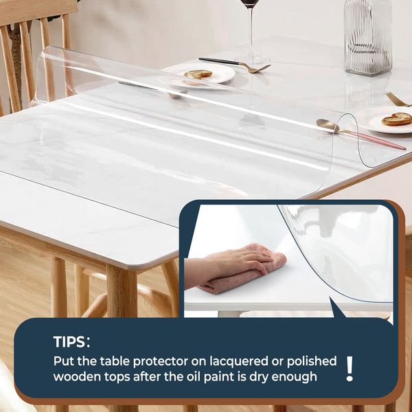 PVC Tablecloth Cover Mat Plastic Dining Desk Protector Custom Clear Transparent Waterproof 2mm 90 x 180 cm