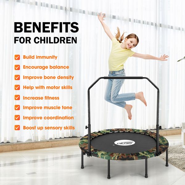 Genki Mini Trampoline for Adults Kids 40inch Exercise Fitness Indoor Rebounder Home Gym Workout Equipment Foldable Adjustable Handrail