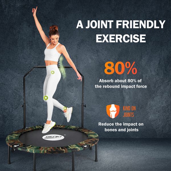 48 Inch Trampoline Mini Fitness Rebounder for Adults Kids Home Gym Workout Indoor Exercise Foldable Adjustable Handrail Genki