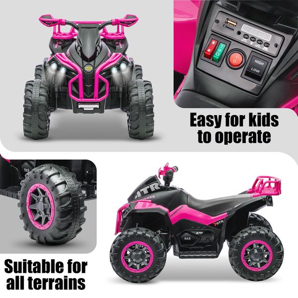 Kids Electric ATV Ride On Car Quad Bike 12V Vehicle Toy 4 Wheeler Motorised Rechargeable Battery MP3 USB LED Children