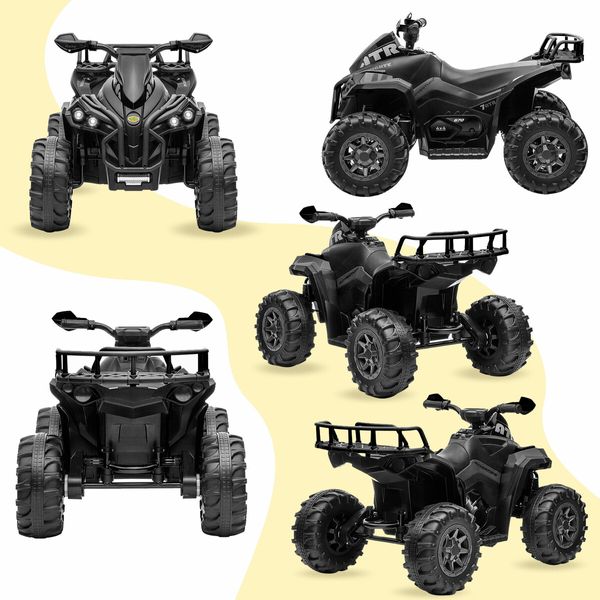 Electric Ride On ATV Car Quad Bike 12V Kids Vehicle Toy 4 Wheeler Children Motorised Rechargeable Battery MP3 USB LED Black