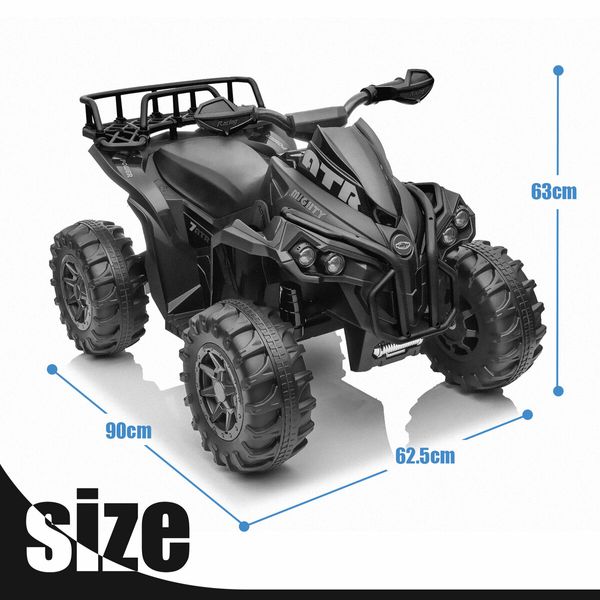 Electric Ride On ATV Car Quad Bike 12V Kids Vehicle Toy 4 Wheeler Children Motorised Rechargeable Battery MP3 USB LED Black