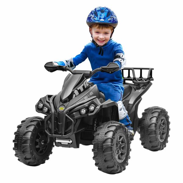 Electric Ride On ATV Car Quad Bike 12V Kids Vehicle Toy 4 Wheeler Children Motorised Rechargeable Battery MP3 USB LED Black